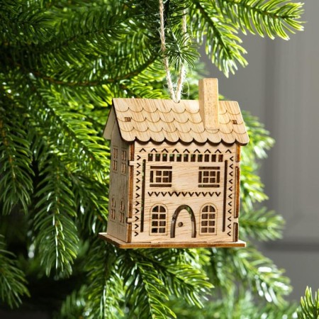 Christmas tree toy "Carved house", from batteries, glow warm white-1