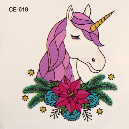 Tattoo on the body color "Unicorn in flowers" 6x6 cm-2