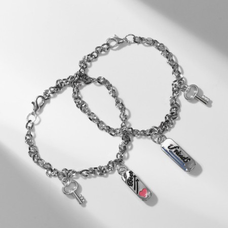 Bracelets "Demetrons" skate with keys, blue pink color in silver, 17 size-1