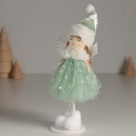 Interior doll "Angel in a green dress with a white collar" 5.5x6.5x20.5 cm-3