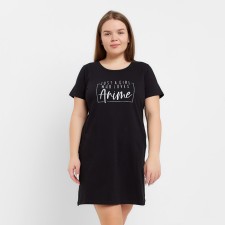 Night shirt female, black color/print, size 50