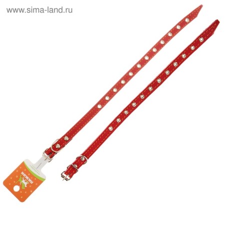 Leather collar on synthetic winterizer, dimensionless, 37 x 1.5 cm, Osh 21-31 cm, red-5