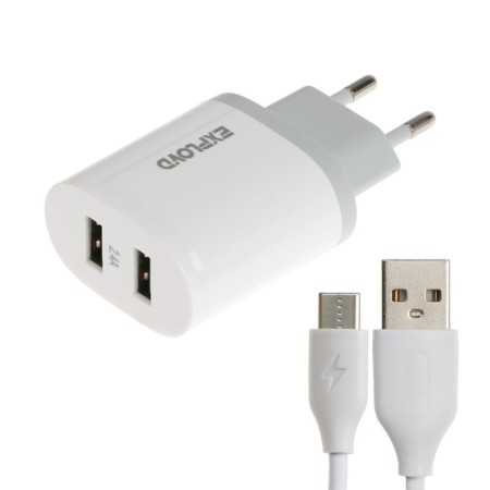 EXPLOYD EX-Z-1435, 2 USB, 2.4 A, Type-C cable, white