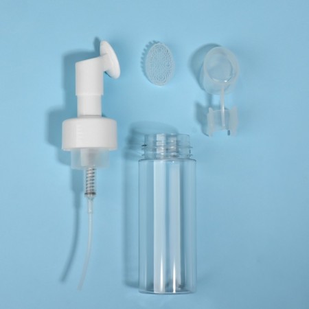 A bottle with a brush for washing, with a dispenser, 150 ml, white/transparent color-11