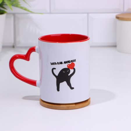 Sublimation mug "wow how I love", with a curly handle, the bottom of the red color-1