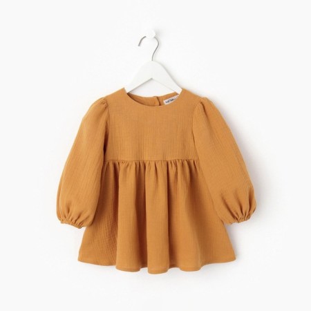 Children's dress with long sleeve KAFTAN "Muslin", size 28 (86 -92 cm) Mustard color-14