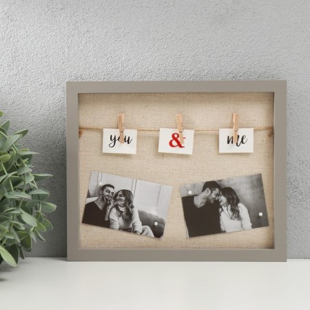 Photo frame wood with clothespins 6x10 cm "You and I" gray 2x22.5x18.5 cm