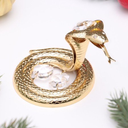 New Year. Souvenir snake, metal, glass, white crystals 5.5 × 8 × 6.5 cm-3