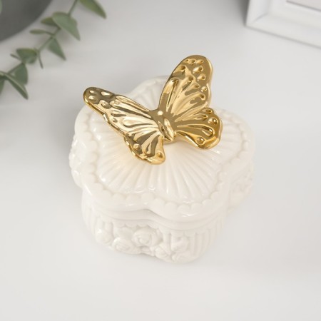 Coramics box "Butterfly on the Provence Flower" White 8.5x8.5x8 cm