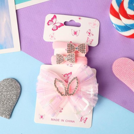 Hair Set "Lola" (2 elastic bands, 1 clamp) bows ears, 2 cm, pink
