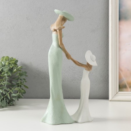Souvenir Polystone "Mom with daughter" Green with wood color15.5x9.5x30 cm-5