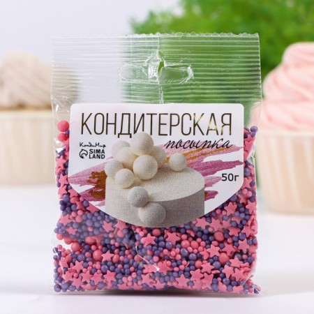 Confectionery sprinkling with the soft center "Assorted": pink, purple, 50 g-1