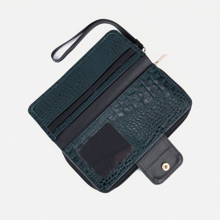 Women's wallet with a zipper, with a pen, green color-3