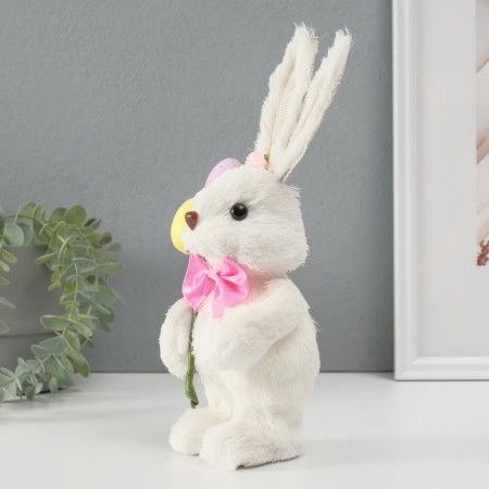 Souvenir "White Bunny with a pink bow and Easter eggs" 12x12.5x25 cm-1