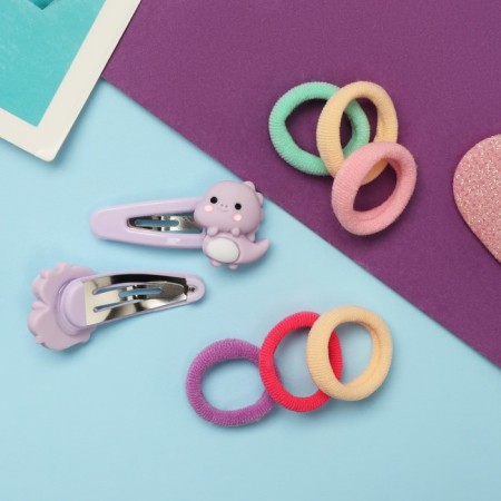 Caramel hair set (10 elastic bands 1.5 cm, 2 invisibility 3.5 cm) dragon, lilac-2