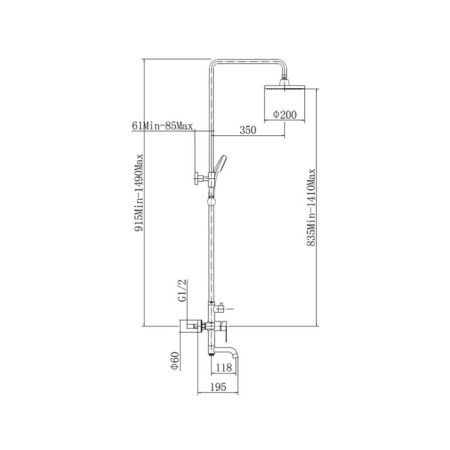 The shower system Fashun A52401-3, pour 118 mm, with a tropical shower, hand watering can, satin-1