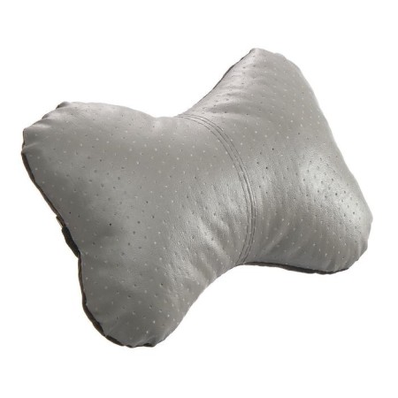 Car bone pillow, on the headrest, eco -leather perforated, gray 16x24 cm-2