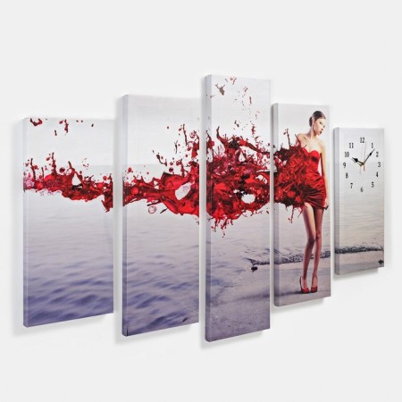 Carty clock is wall-mounted, modular "girl in red", silent, 80 x 140 cm-1