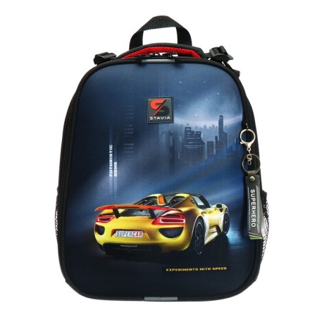 School backpack 38 x 30 x 16 cm, ergonomic back, stavia "yellow machine", black-2