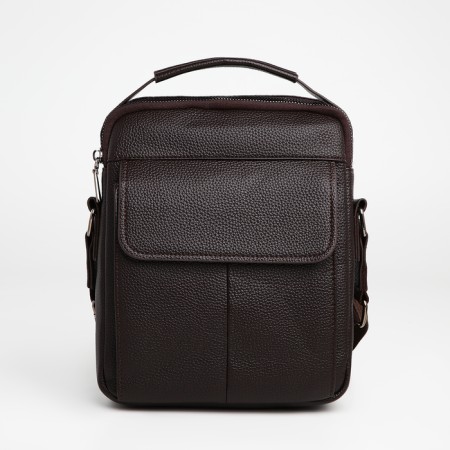 Male bag over the shoulder, Textura, 2 external pockets, brown color-1