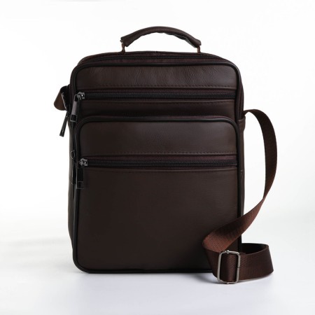 Male bag on lightning, long belt, brown color-1