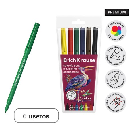 Flomasters 6 colors, Erichkrause, "Safari Ultra Washable" mix
