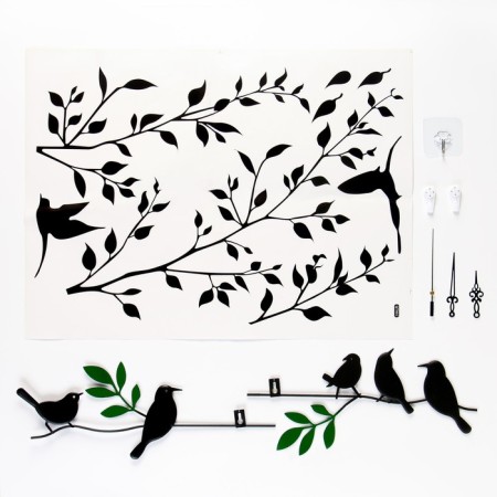 Wall clock, series: pendulum, "birds on the twigs", smooth move, 74 x 52 cm-4