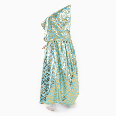 Carnival cloak, satin, color gold pattern on blue, length 100cm-3