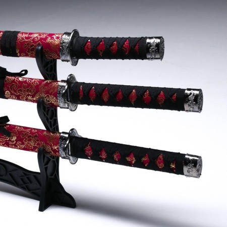 Suv. Product Katana 3V1 on a stand, scabbard fabric, dragons gold on red 47/70/89cm-5