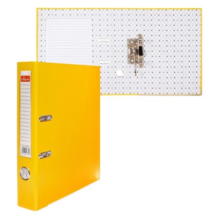 A4, 50 mm, calligrata, PVC, embossing "flax", metal edging, pocket for a spine, gathered, yellow, mix