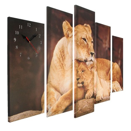 Carty clock is wall-mounted, modular "lioness with a lion cub", silent, 80 x 140 cm-1