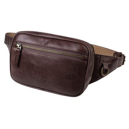 Waist bag, 2 parts on a zipper, adjustable belt, brown color
