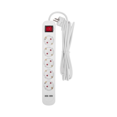 Extension cord Standard 5 nests, 3m, 3x1.0mm², s/s, with a switch, 2 USB, white Rexant