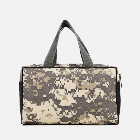 Cosmetic bag on a zipper, with a grid, khaki color/gray-1