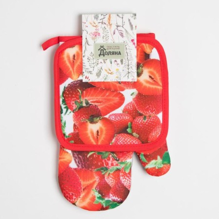 Kitchen set of the share "strawberries", a severity 17*17 cm, mittens 26*16 cm, 100% of the p/e-3