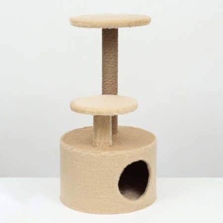 Complex for cats with a claw, with a round house, 2 shelves, 42 x 42 x 90 cm, beige
