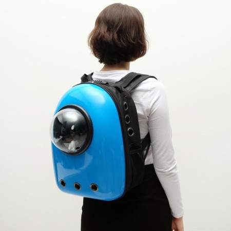 A backpack for carrying animals with a viewing window, 32 x 22 x 43 cm, blue-12