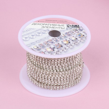 Chain with rows, 2 rows, metal, glass, 4 mm, 4.5 ± 0.5 m, silver color-3
