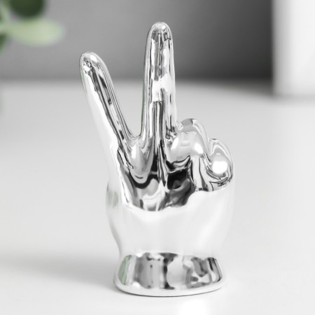 Souvenir Ceramics "Hand - Peace" silver 4x2.7x7.5 cm-2