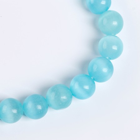 Beads made of natural stone "Cat Eye" set of 50 pcs., 1 pc. - 8 mm, turquoise