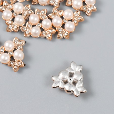 Decor for creativity plastic, rhinestones "3 pearls with leaves" set of 15 pcs 2x2 cm-1
