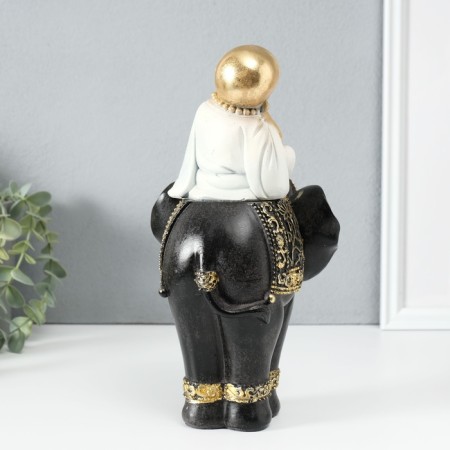 Polystone souvenir "Little cheerful Buddha on the Black Elephant" 14x14x26 cm-4