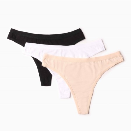 Set of women's panties Thong (3 pcs.), Black/beige color, size 44 (m)