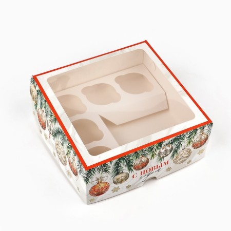Capcake box “Happy New Year!”, Balls, 25 x 25 x 10 cm, New Year-1