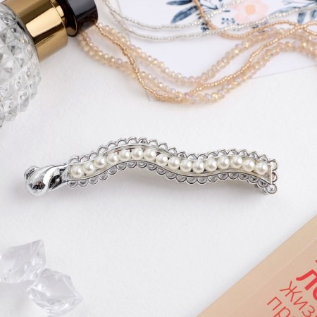 Hair Banana "Secret of the Seas" 9.5 cm beads, openwork, wave, silver