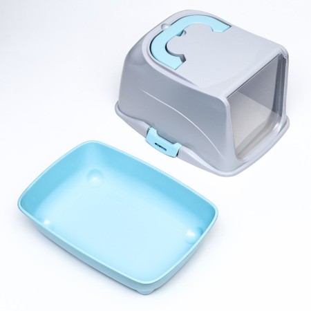 Domik toilet for cats closed with a door 43*32*33 cm, turquoise-gray-9