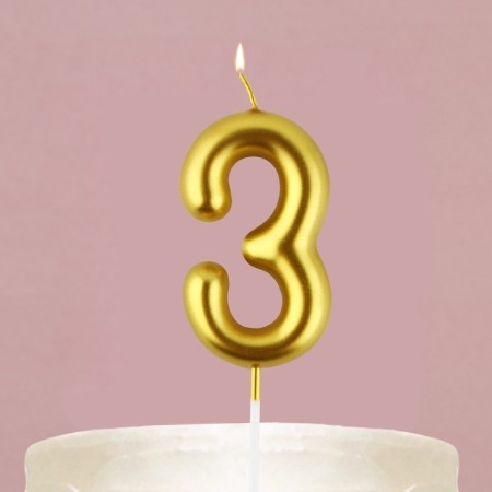 Candle for a cake, number "3", gold, 4 x 10 cm.-5