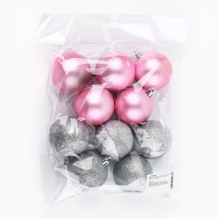 New Year's Christmas Balls, for the New Year, D = 6 cm, 10 pcs., Pink and silver color-3