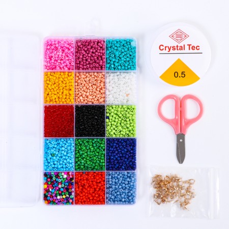 Set for creating jewelry, 15 colors, size 1 piece: 3 mm., Fishing line, scissors-8