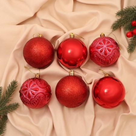 Set of balls plastic D-8 cm, 6 pcs "Amal" red